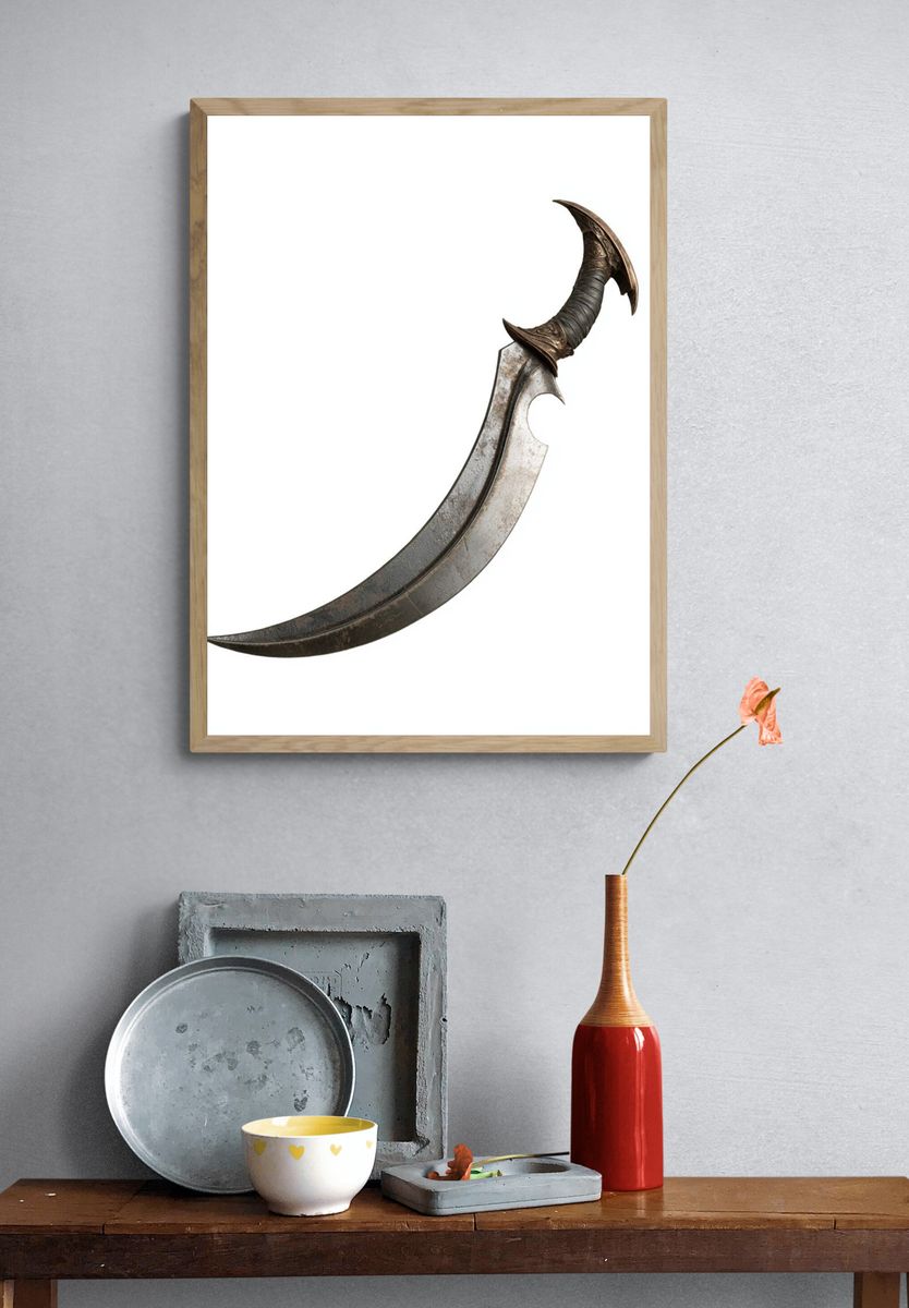 Curved Fantasy Dagger Illustration Poster. — room view 3