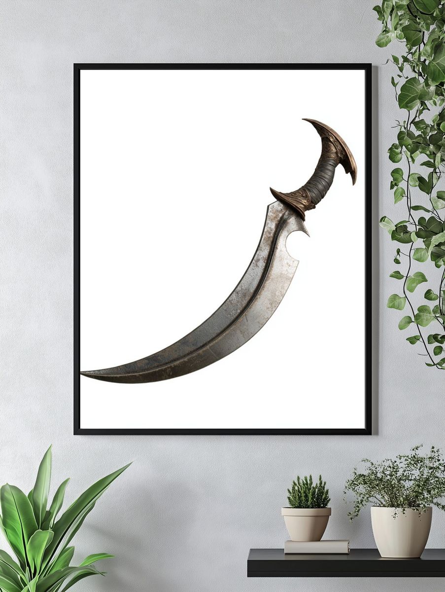 Curved Fantasy Dagger Illustration Poster. — room view 4
