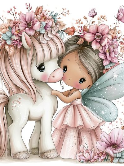 Fairy Girl and Unicorn Illustration Poster.