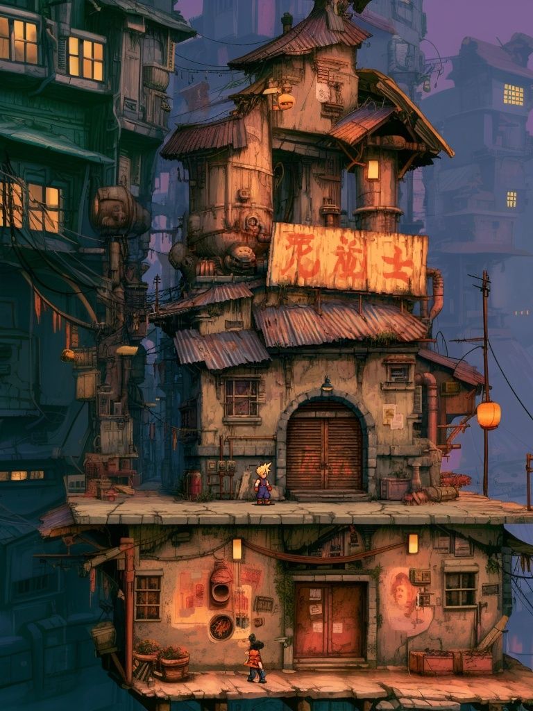 Floating City Alley Illustration Poster. poster detail