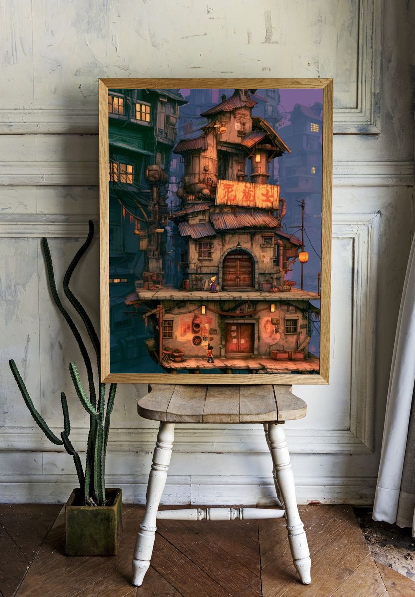 Floating City Alley Illustration Poster. — room view 1