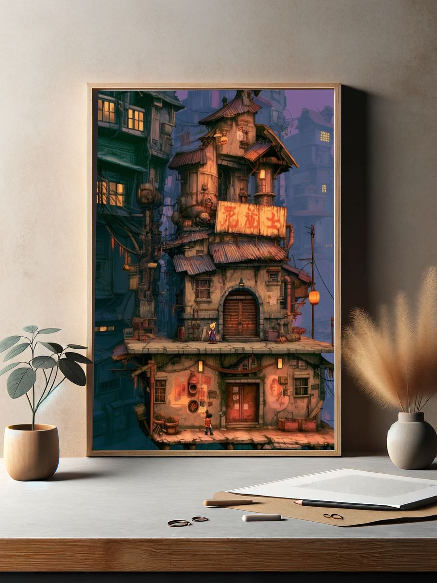 Floating City Alley Illustration Poster. — room view 2