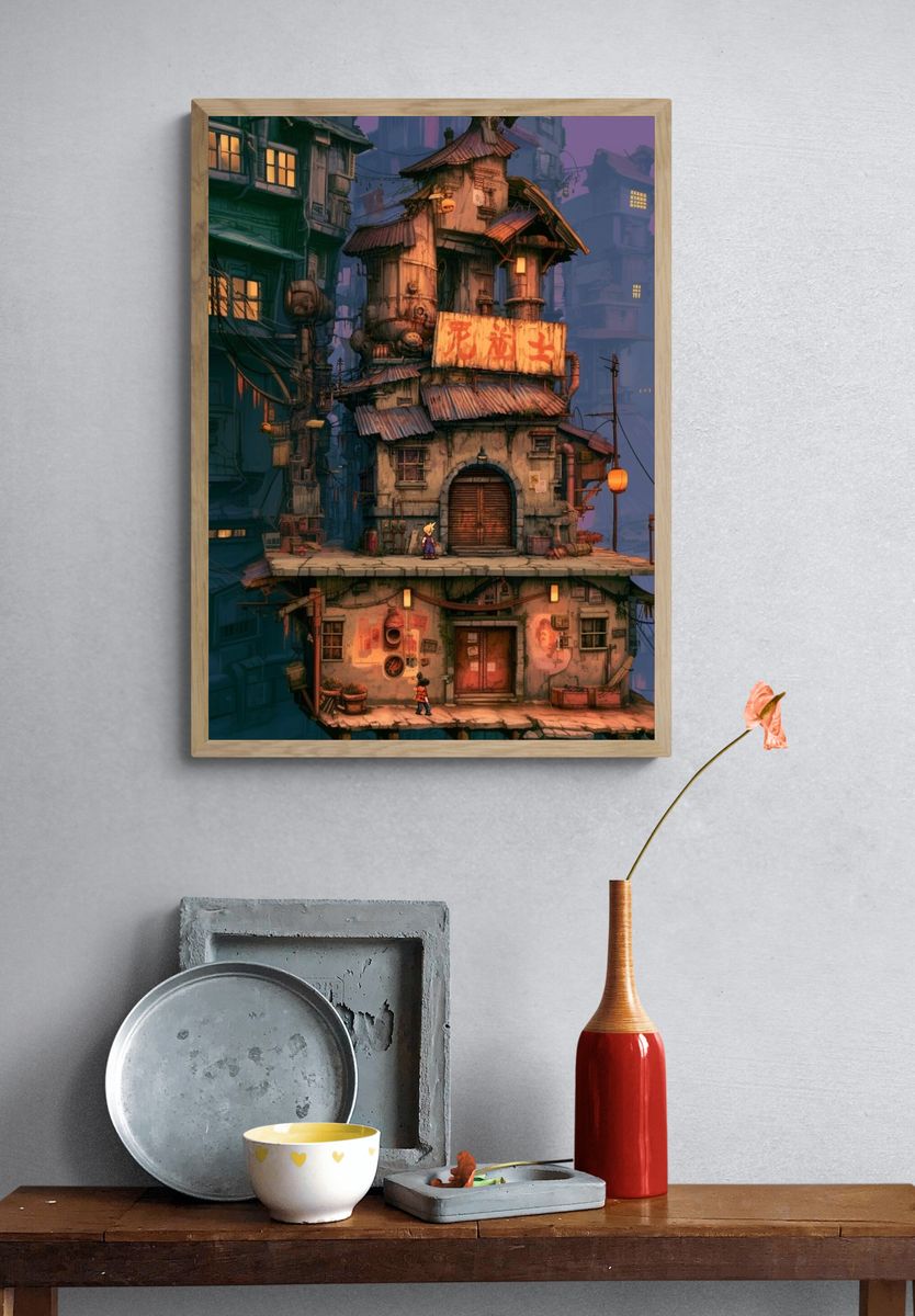 Floating City Alley Illustration Poster. — room view 3