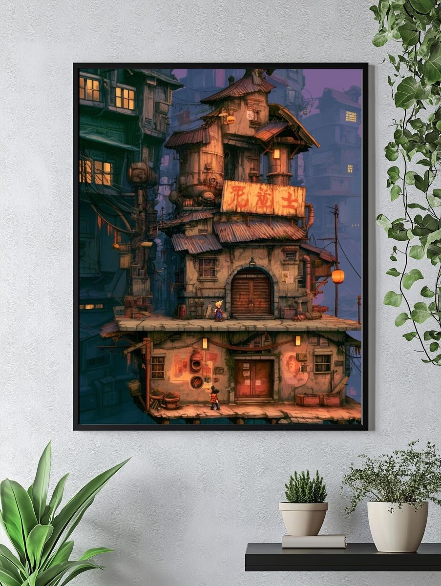 Floating City Alley Illustration Poster. — room view 4