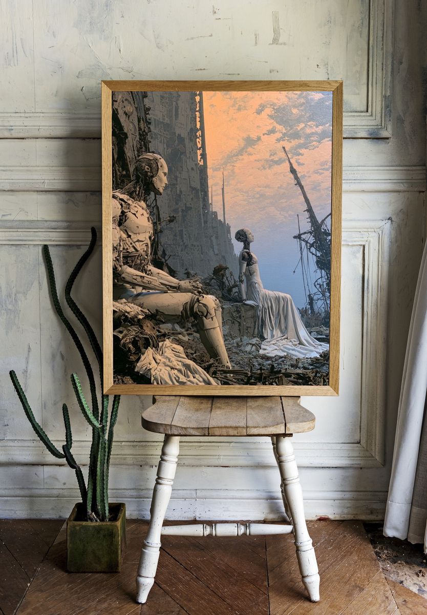 Surreal Robots at Dusk Print. — room view 1