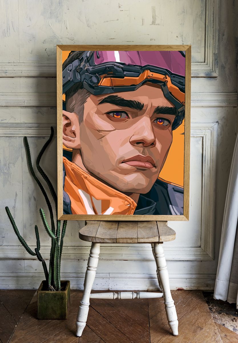 Futuristic Pilot Portrait Illustration Poster. room preview