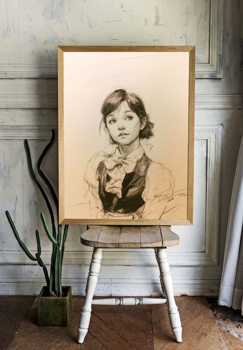 Young Woman Sketch Portrait Print. room preview