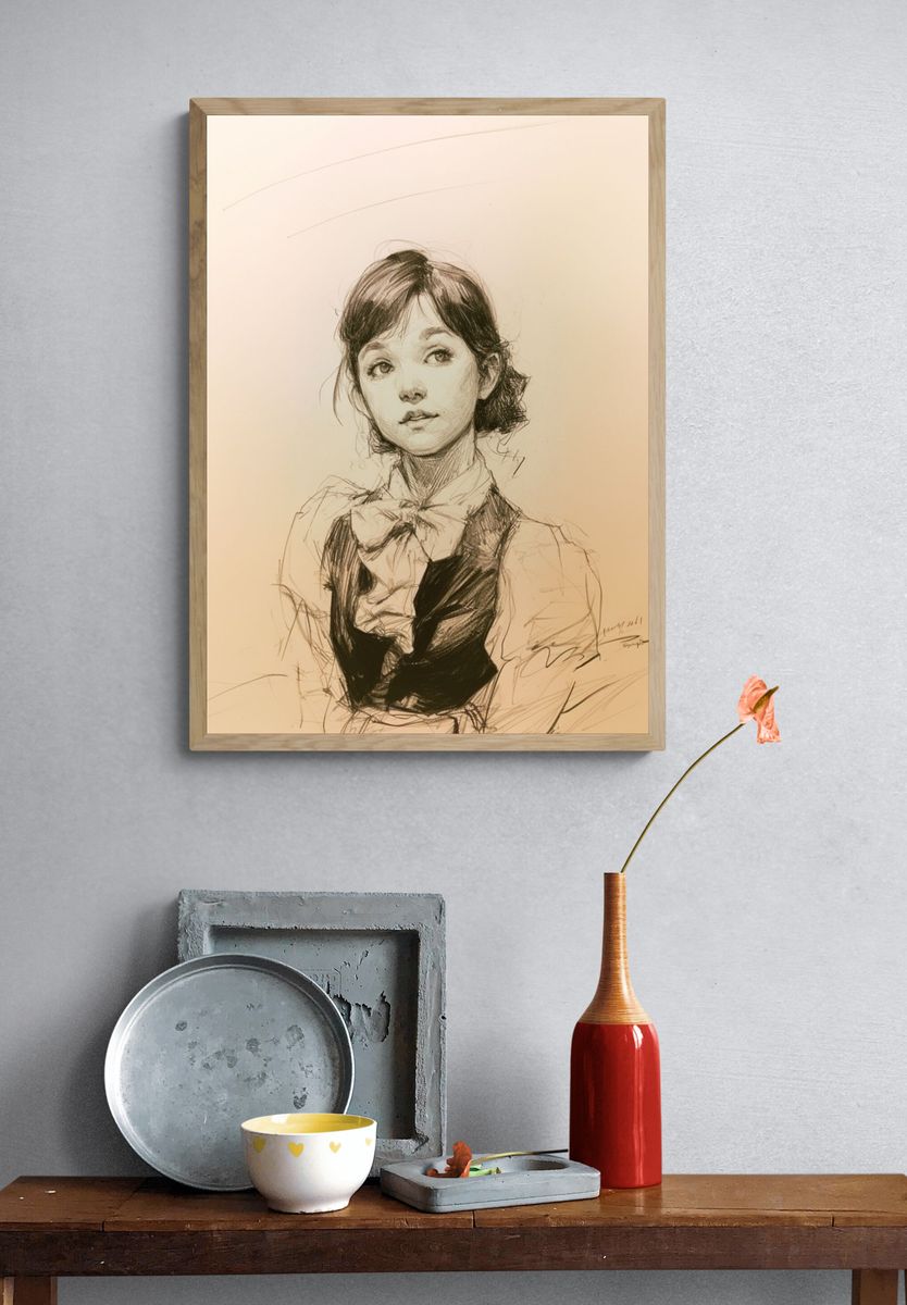 Young Woman Sketch Portrait Print. — room view 3