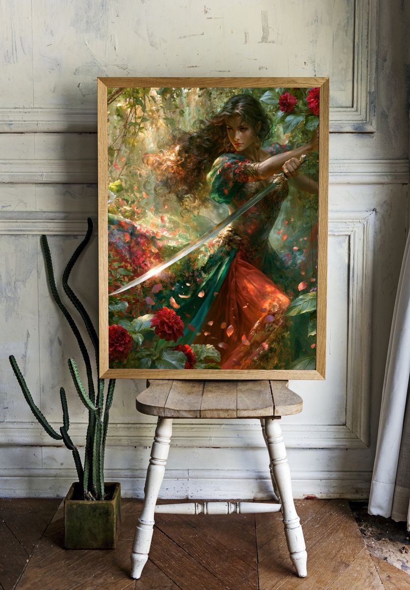 Floral Warrior Digital Art Print. room preview