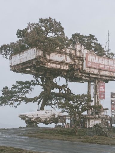 Futuristic Treehouse Ruins Poster. poster — illustration art