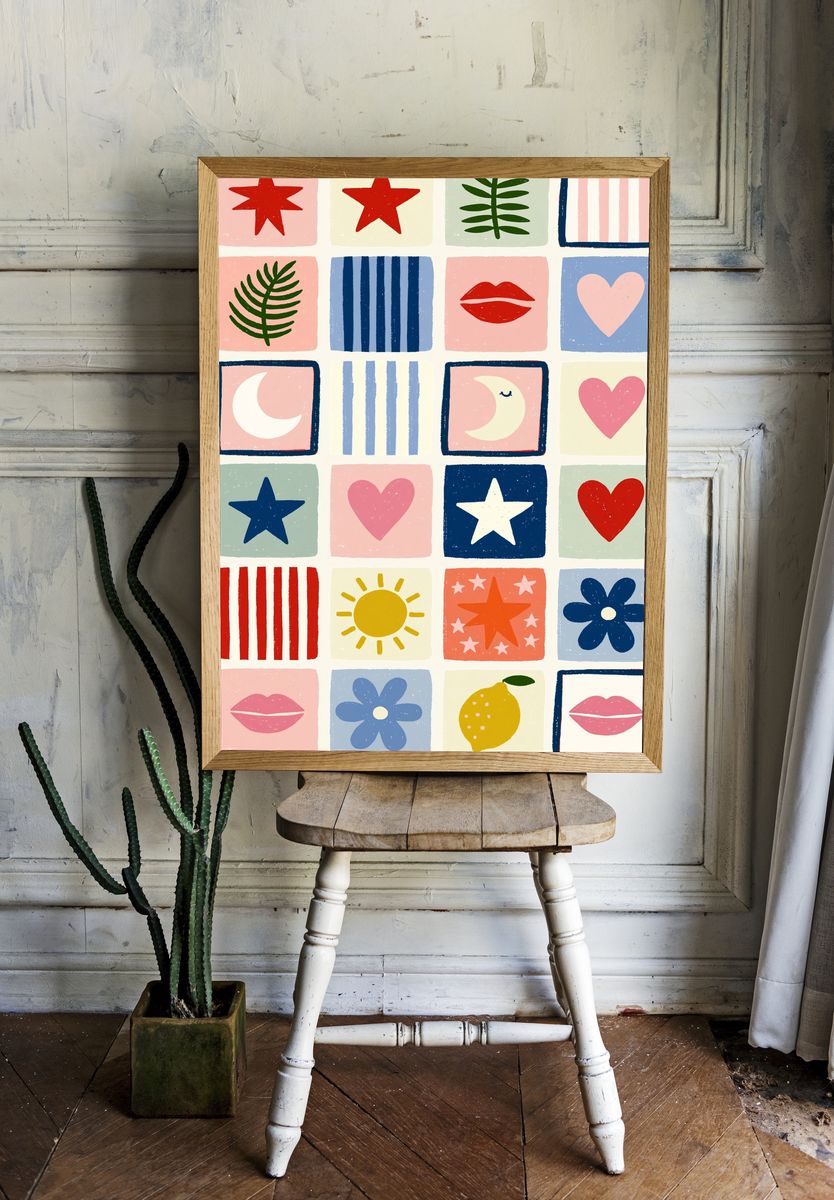 Playful Retro Icons Poster. room preview
