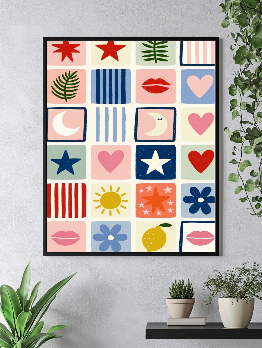 Playful Retro Icons Poster. — room view 4