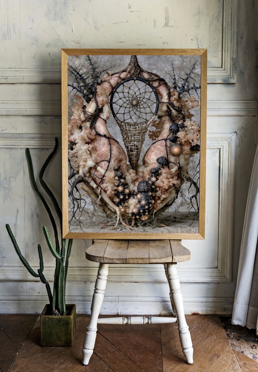 Surreal Dreamcatcher Sculpture Print. room preview