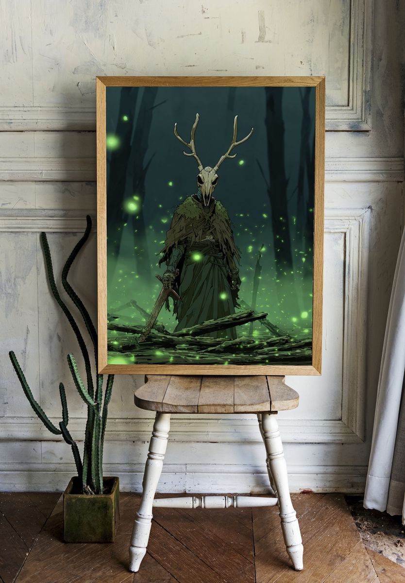 Antler Skull Forest Illustration Poster. room preview