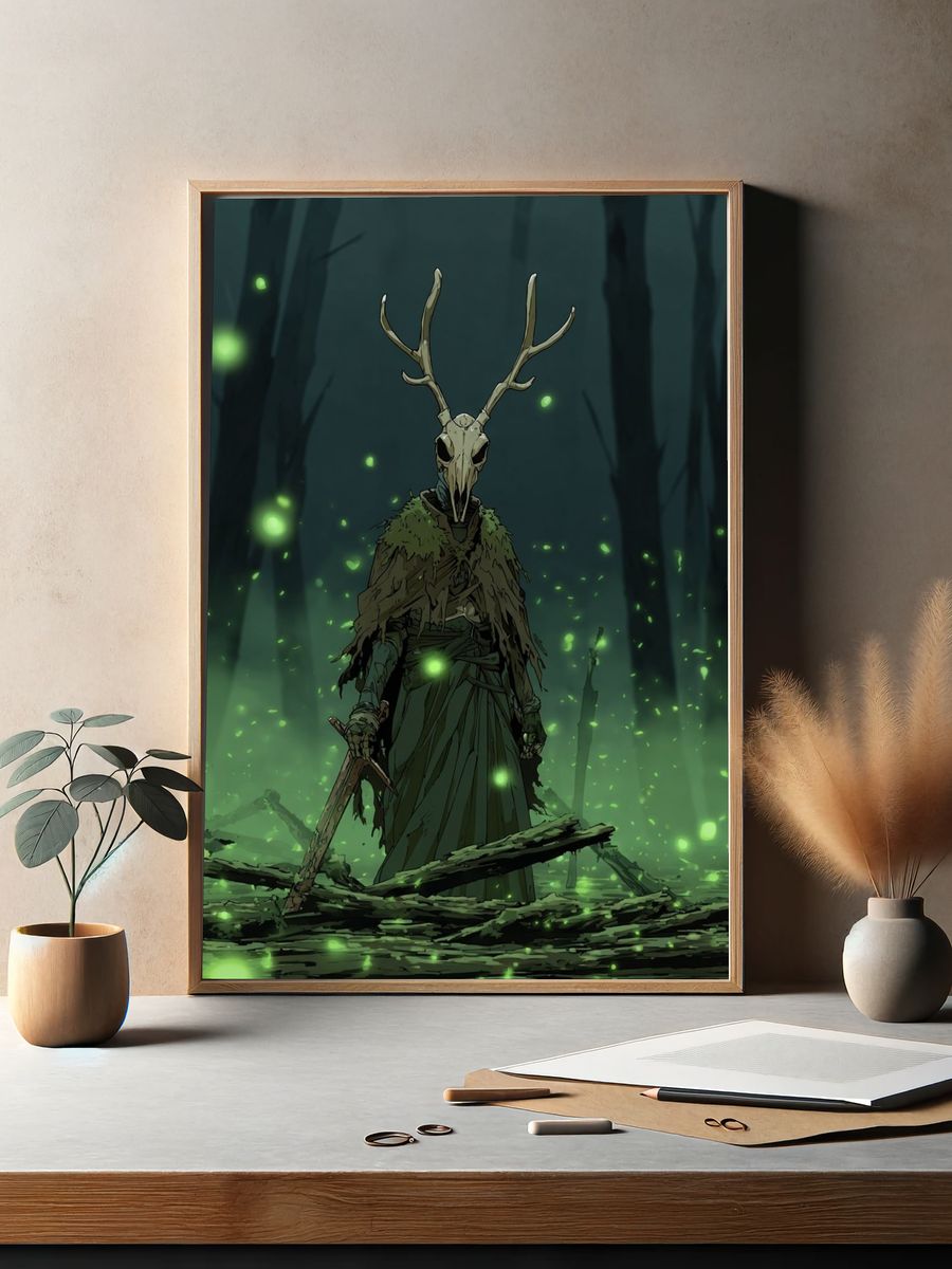 Antler Skull Forest Illustration Poster. — room view 2