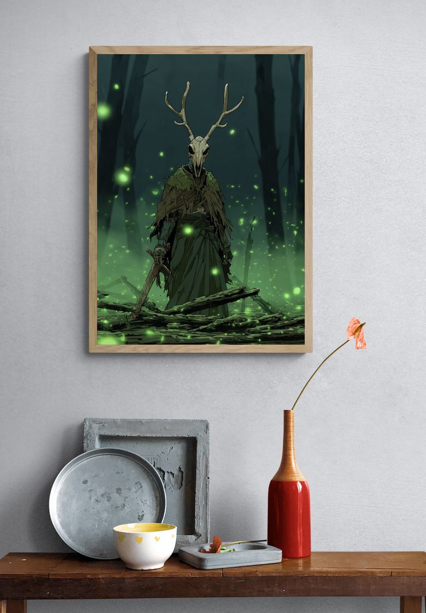Antler Skull Forest Illustration Poster. — room view 3