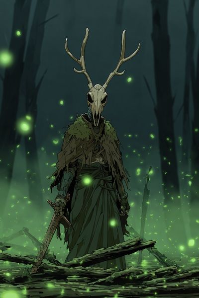 Antler Skull Forest Illustration Poster. poster