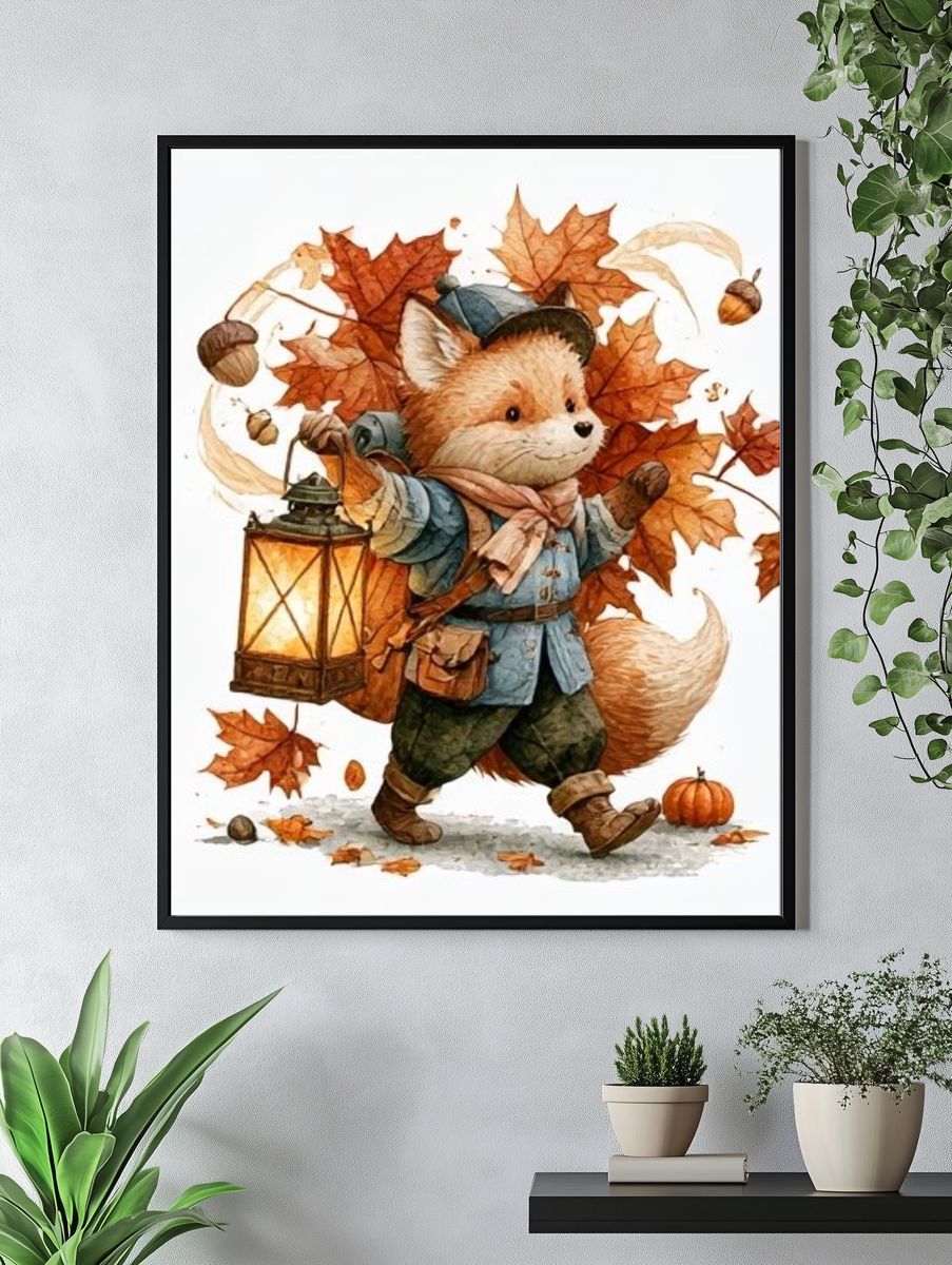 Autumn Fox Lantern Illustration Poster. — room view 4