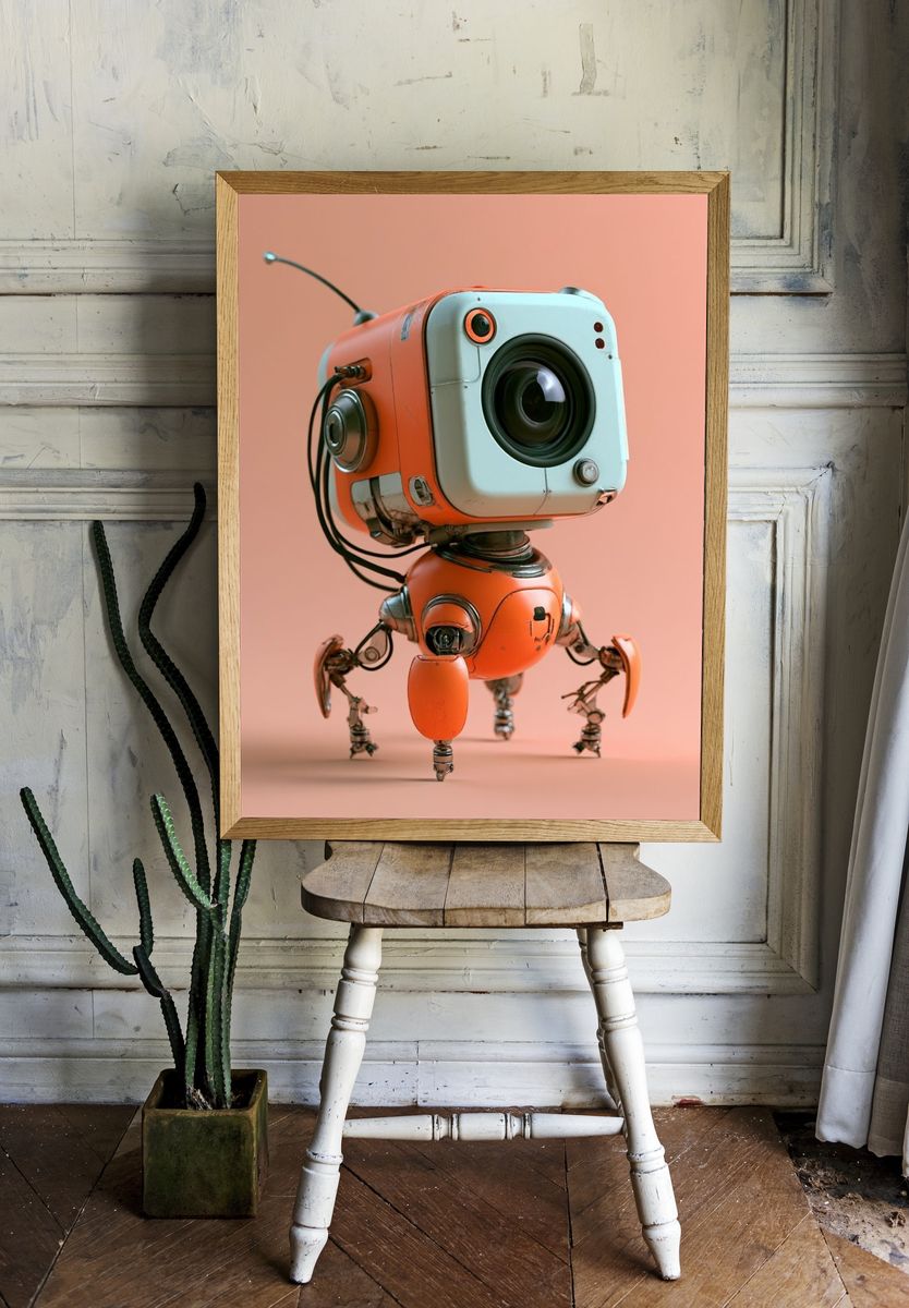 Retro Robot Camera Illustration Poster. — room view 1