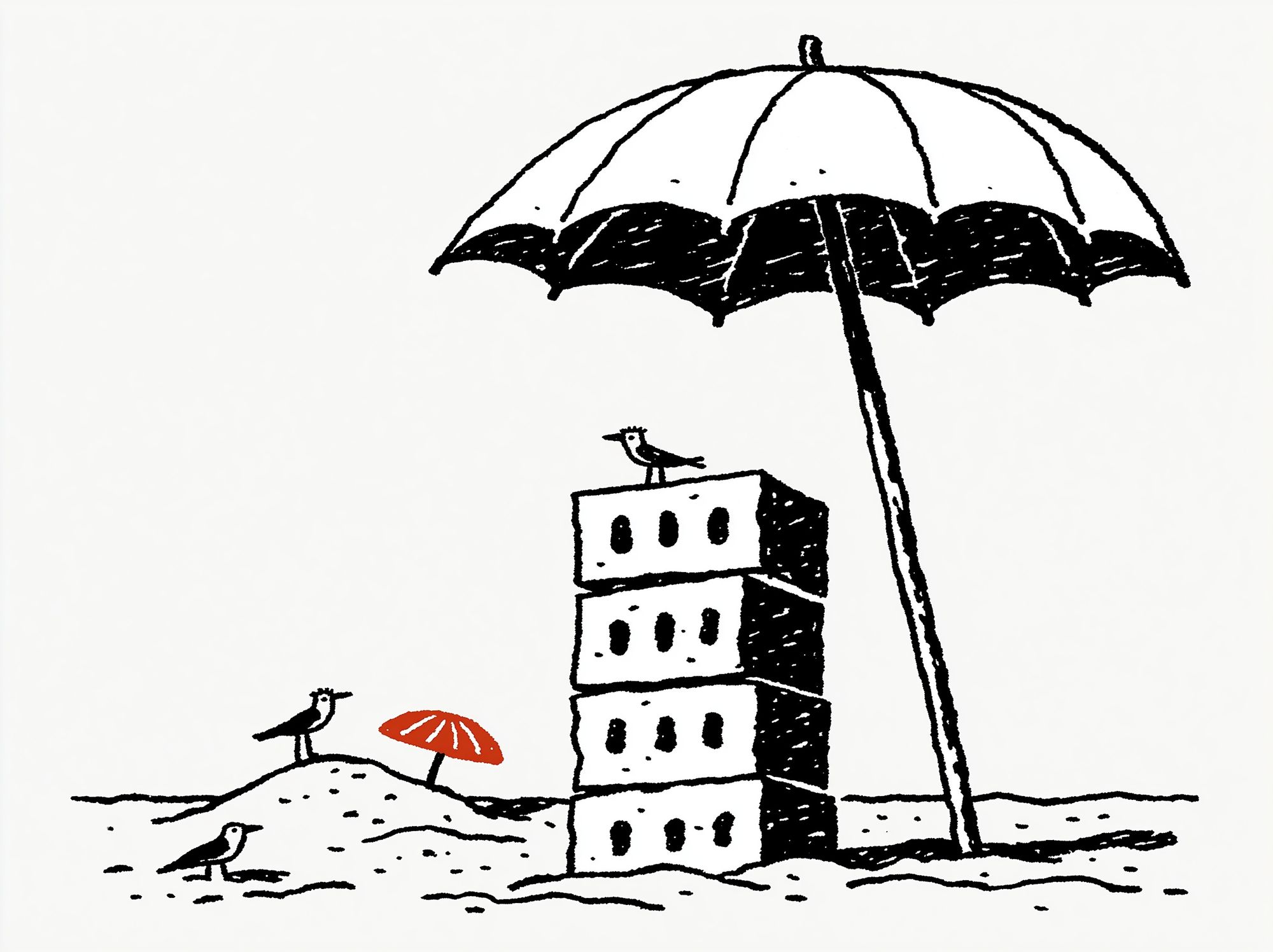Beach Umbrella Birds Illustration Poster. poster — illustration art