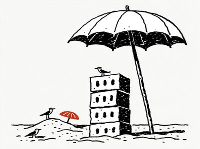 Beach Umbrella Birds Illustration Poster.