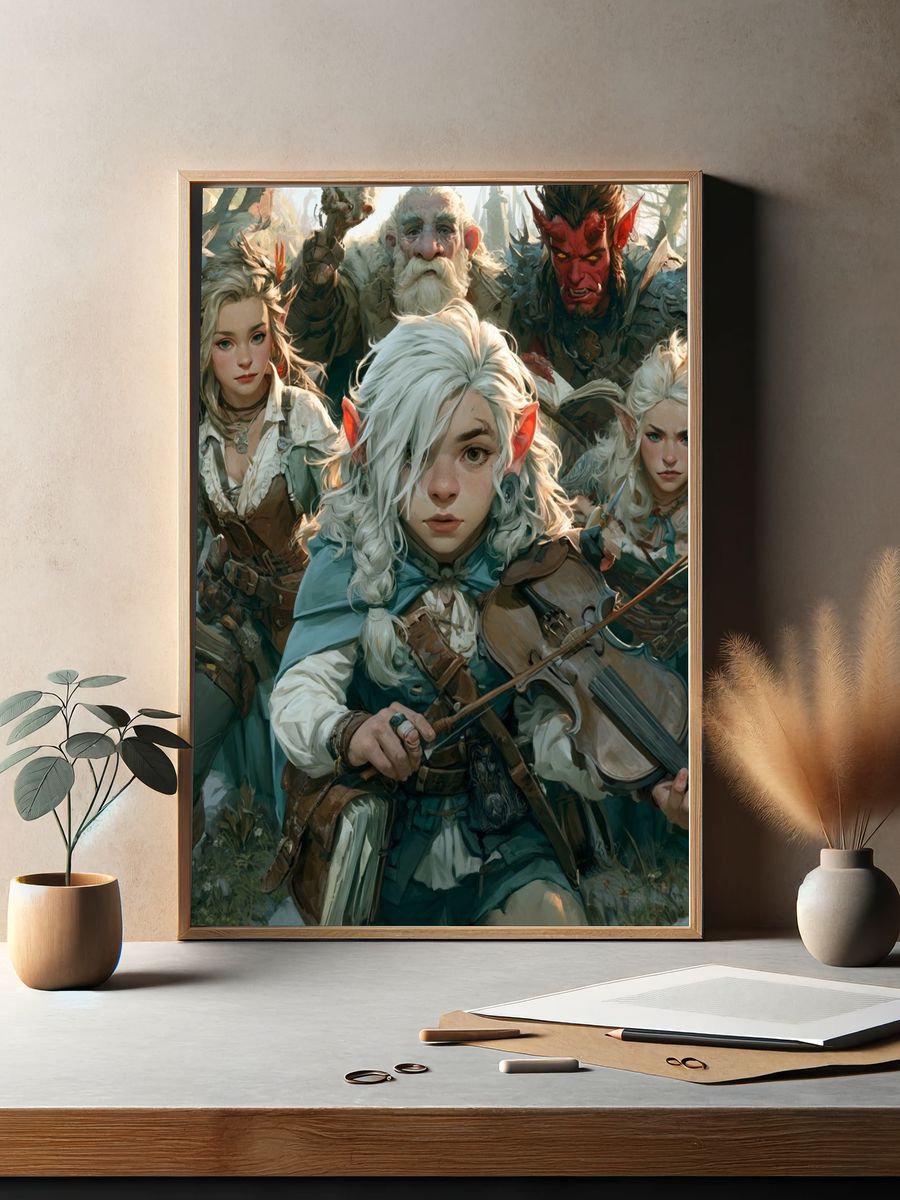 Fantasy Elf Ensemble Illustration Poster. — room view 2