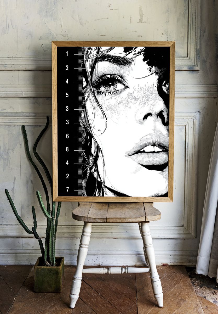 Monochrome Face Study Illustration Poster. — room view 1