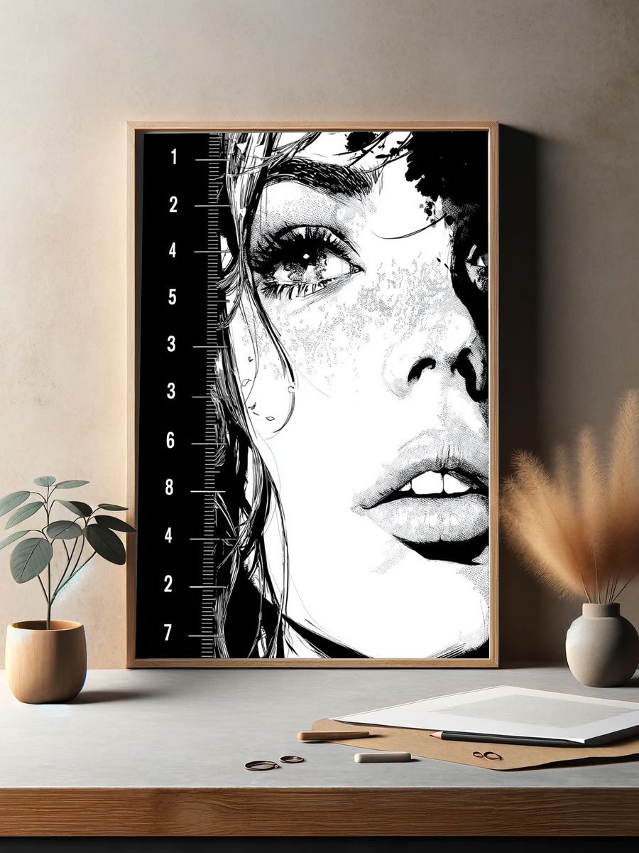 Monochrome Face Study Illustration Poster. — room view 2