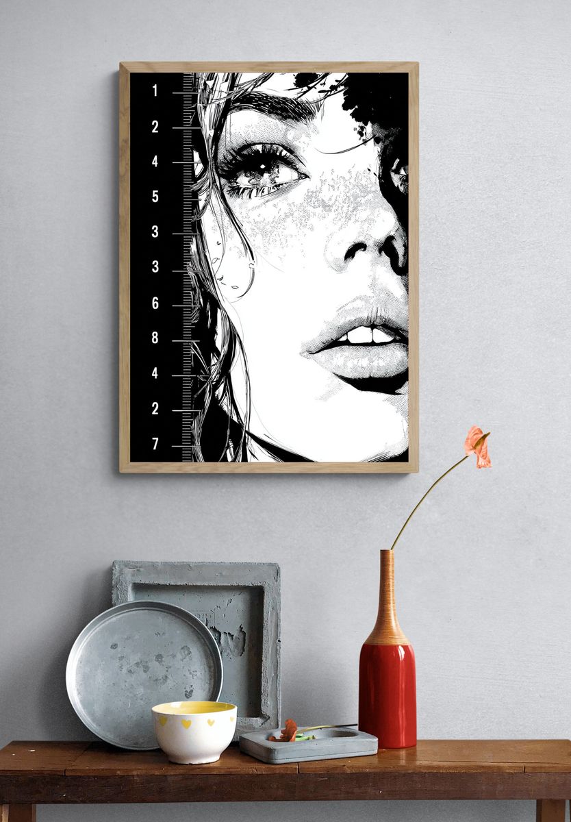 Monochrome Face Study Illustration Poster. — room view 3