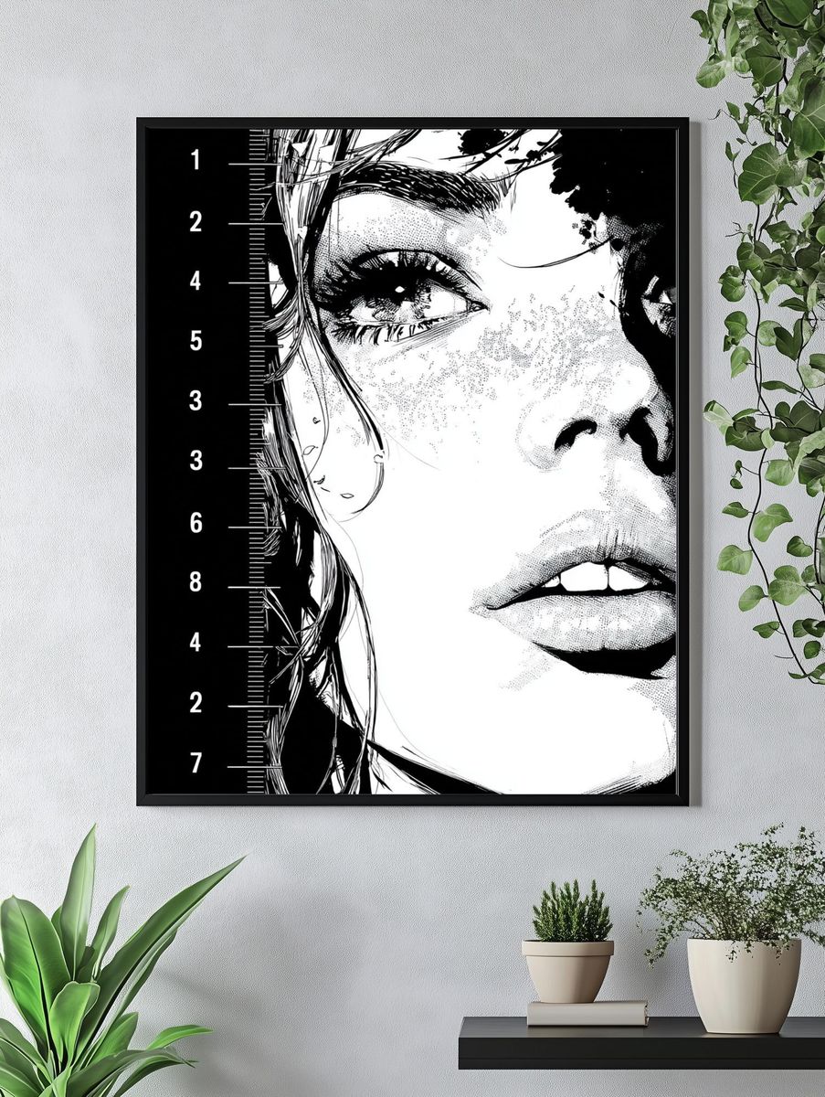 Monochrome Face Study Illustration Poster. — room view 4