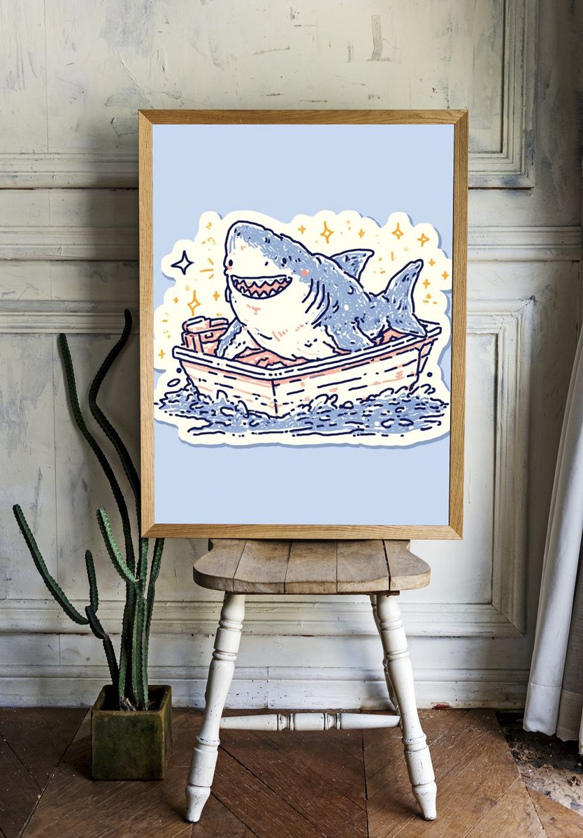 Shark Bath Time Illustration Poster. — room view 1