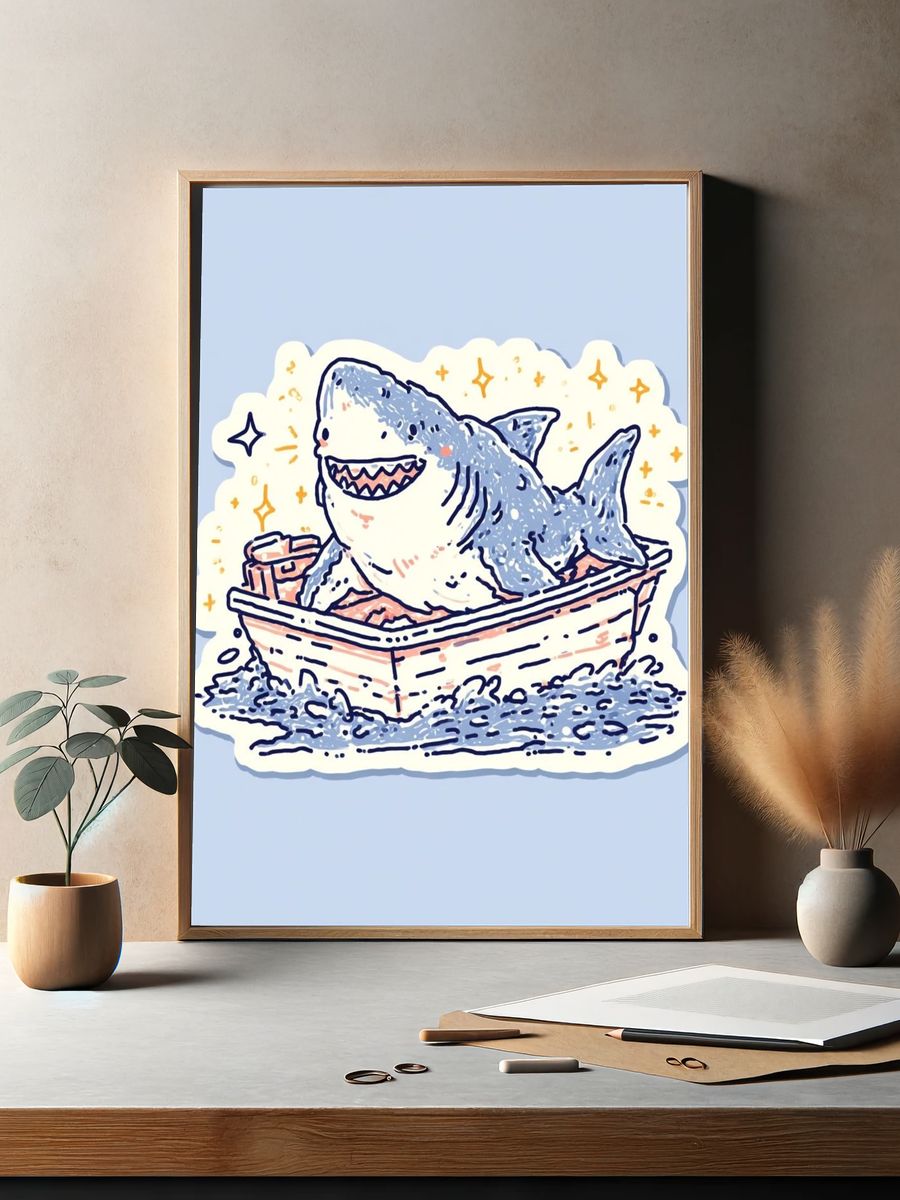 Shark Bath Time Illustration Poster. — room view 2