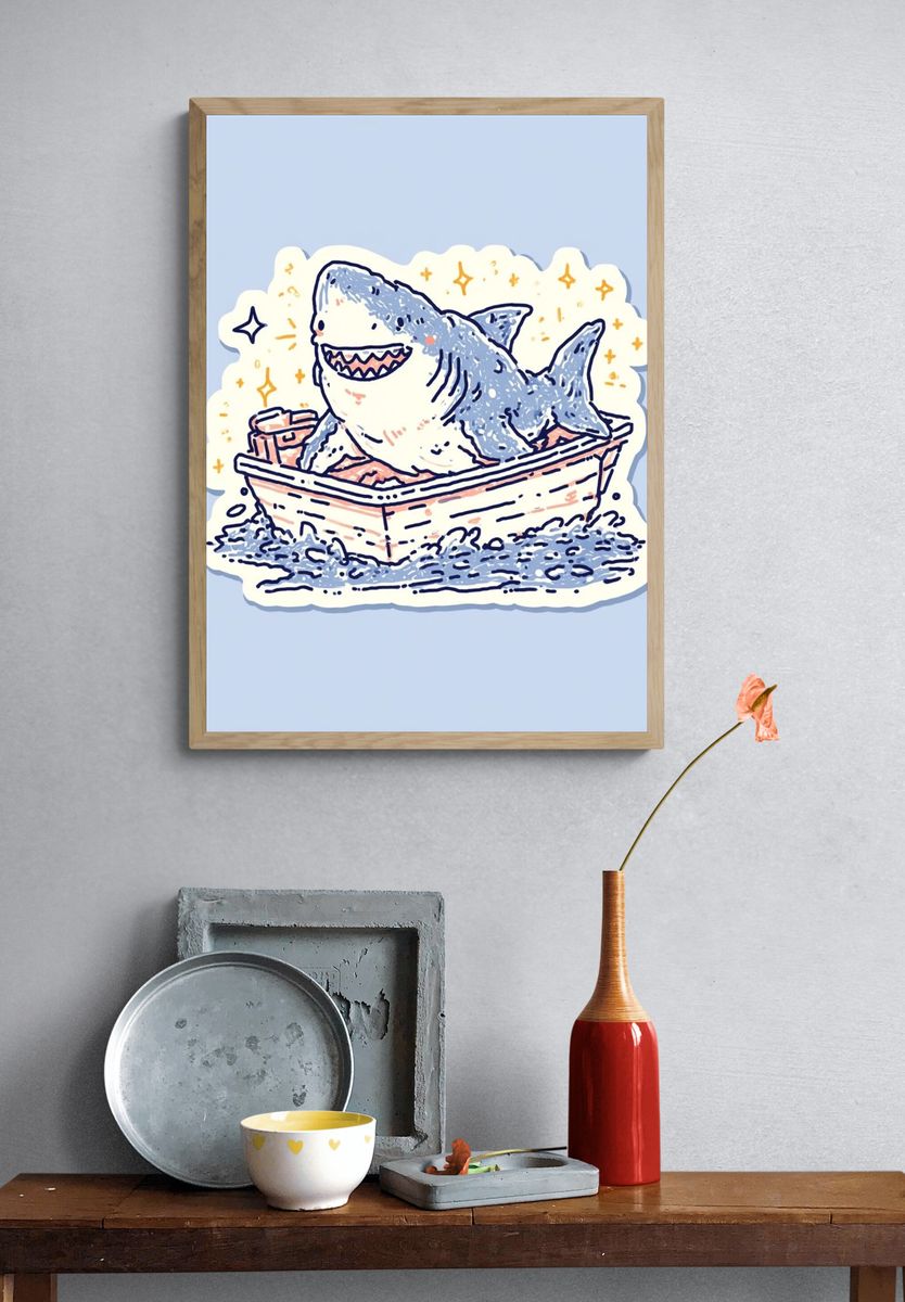 Shark Bath Time Illustration Poster. — room view 3