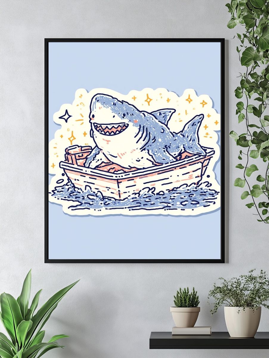 Shark Bath Time Illustration Poster. — room view 4