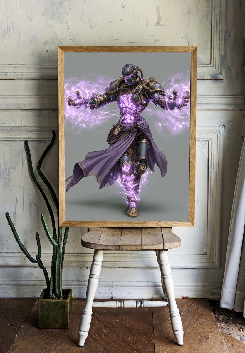 Arcane Cyber Warrior Illustration Poster. — room view 1