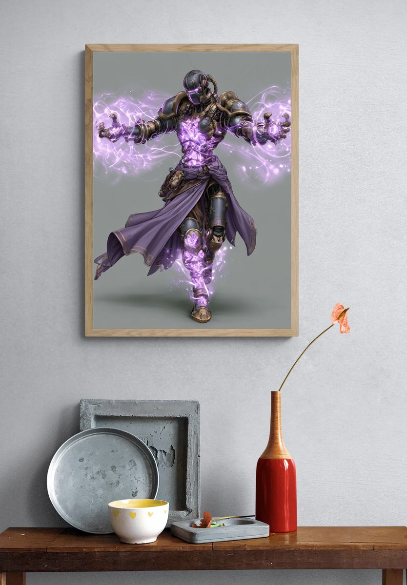 Arcane Cyber Warrior Illustration Poster. — room view 3