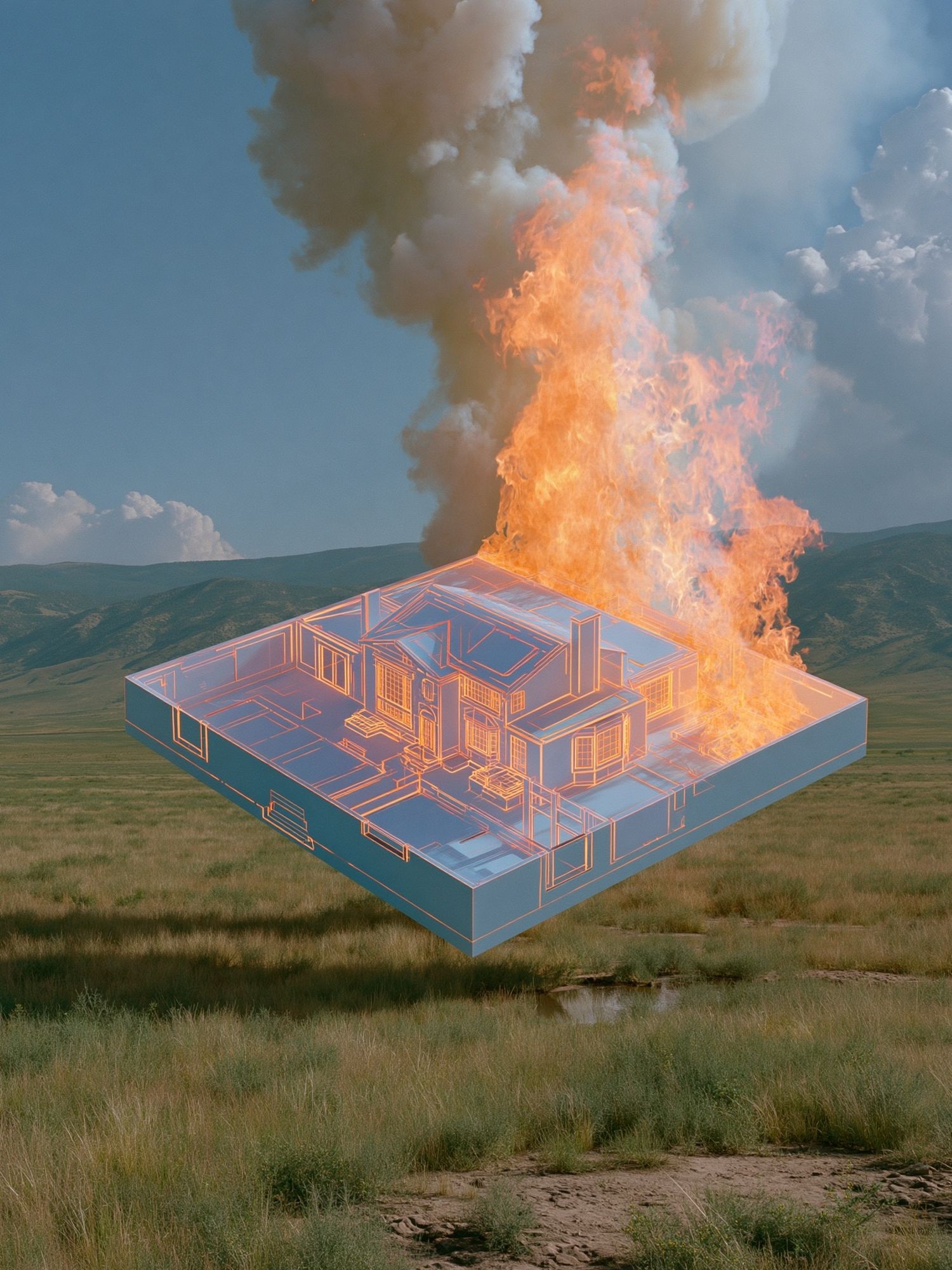 Burning House Blueprint Print. poster — illustration art