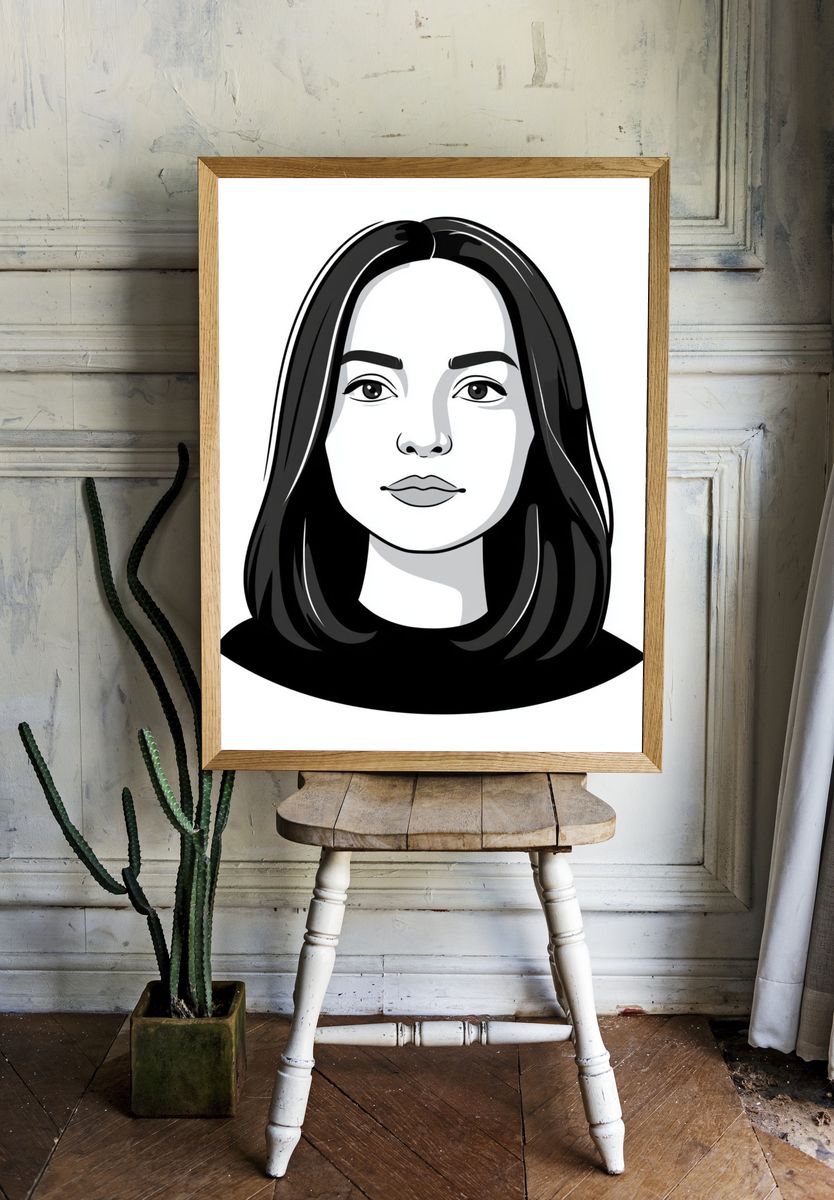 Monochrome Woman Portrait Print. room preview