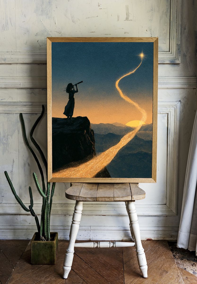 Stargazer Mountain Silhouette Poster. room preview