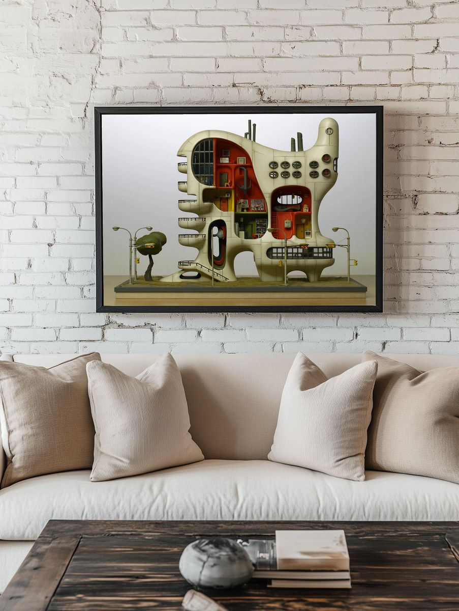 Futuristic Cutaway House Illustration Poster. — room view 1