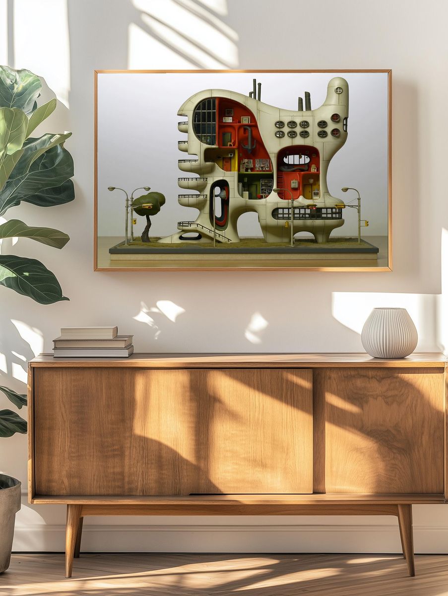 Futuristic Cutaway House Illustration Poster. — room view 3