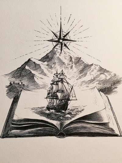 Sailing Book and Mountain Print.