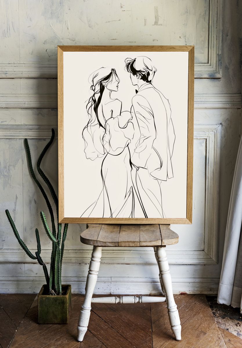 Elegant Couple Line Art Poster. room preview