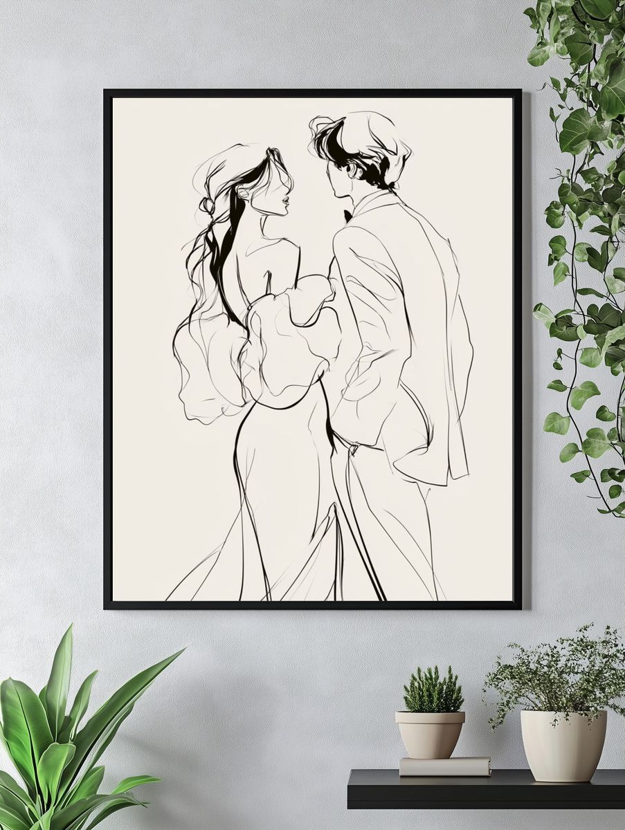 Elegant Couple Line Art Poster. — room view 4