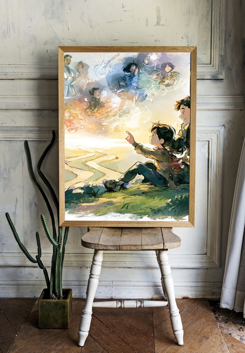 Dreamy Family Sunset Illustration Poster. room preview
