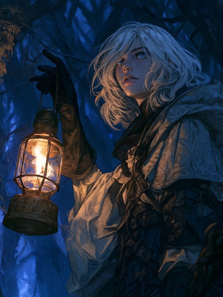 Lantern in the Blue Forest Poster. poster — illustration art