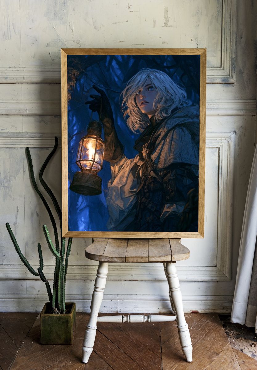 Lantern in the Blue Forest Poster. — room view 1
