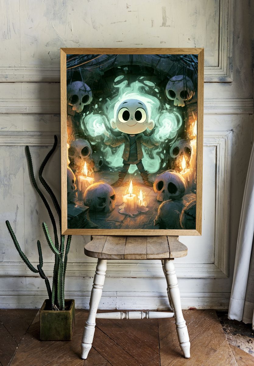 Ghost Child Candlelit Illustration Poster. room preview