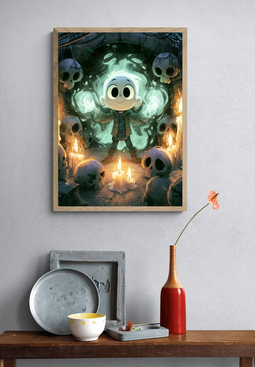 Ghost Child Candlelit Illustration Poster. — room view 3