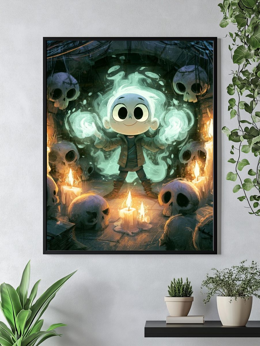 Ghost Child Candlelit Illustration Poster. — room view 4